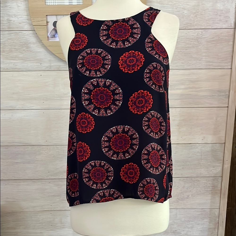 Paper Crane Sleeveless Navy Top with Red Pattern S